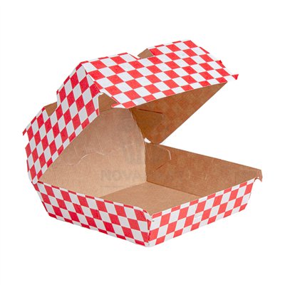 PAQ 50 CAJAS HAMBURGUESAS CUADROS ROJOS 14X14XH7CM