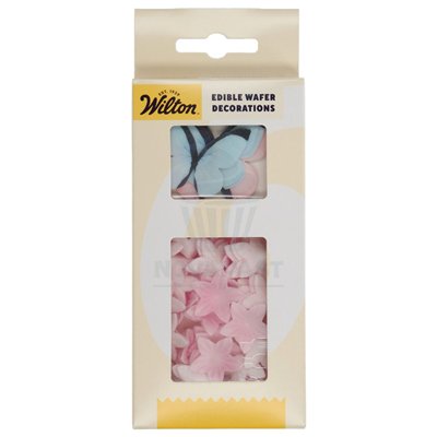 WILTON SET 30 FLORES Y MARIPOSAS OBLEA PASTEL PINK