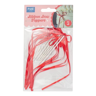 PME SET 8 TOPPERS CON LAZO PARA TARTAS ROJO