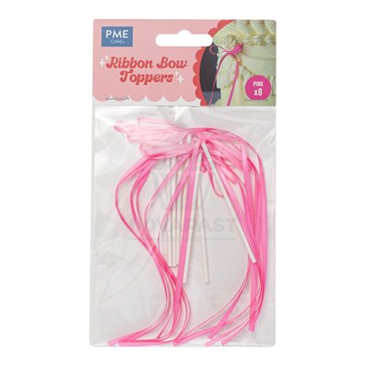 PME SET 8 TOPPERS CON LAZO PARA TARTAS ROSA