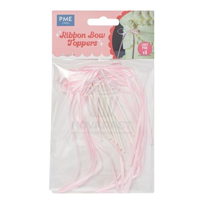 PME SET 8 TOPPERS CON LAZO PARA TARTAS ROSA CLARO