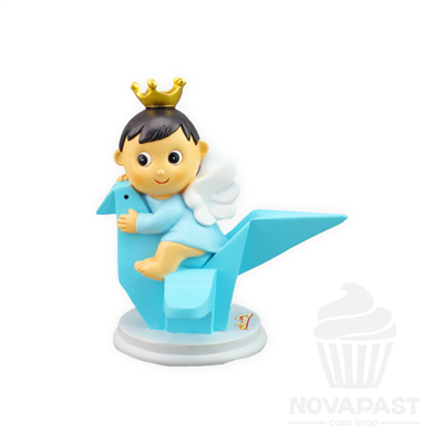 FIGURA BEBE BAUTIZO SOBRE PALOMA AZUL H13 CM