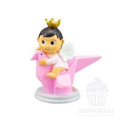 FIGURA BEBE BAUTIZO SOBRE PALOMA ROSA H13 CM
