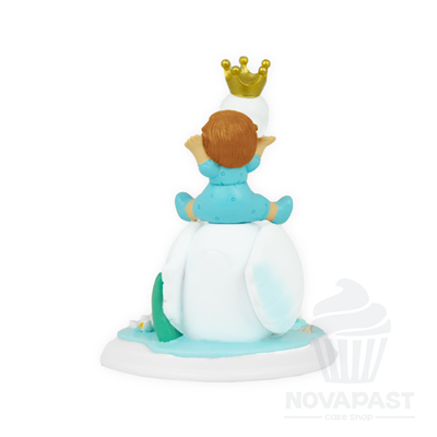 CIGUEÑA CON BEBE CON PAÑUELO CELESTE H12CM