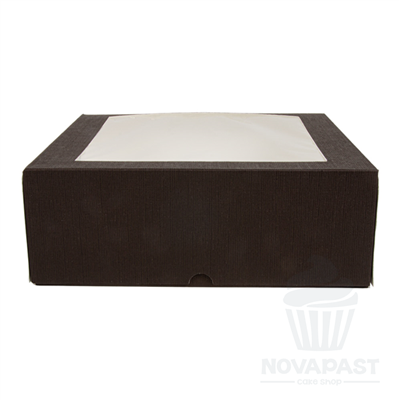 CAJA PASTELERIA CON VENTANA MARRON 28X28X10 CM
