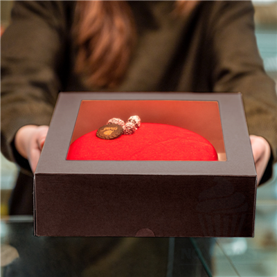 CAJA PASTELERIA CON VENTANA MARRON 24X24X12 CM