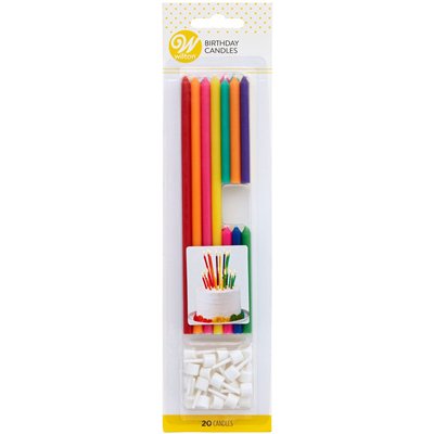 WILTON 20 Long & Standard Candles, 15cm & 5.5cm, Colorful