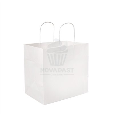 250 White Paper Bags with Handles 28x25+18CM