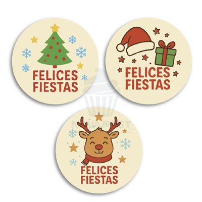 "SET 110 WHITE CHOCOLATE LABELS HAPPY HOLIDAYS 6CM"