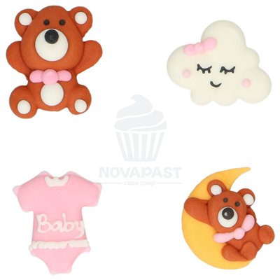 WILTON SET 8 DECORACIONES AZUCAR ROSA BEBE BABY