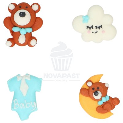 WILTON SET 8 DECORACIONES AZUCAR AZUL BEBE BABY