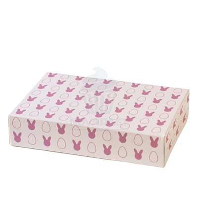 DECORA CAJA PARA DULCES CONEJITOS ROSA  23X16X5HCM