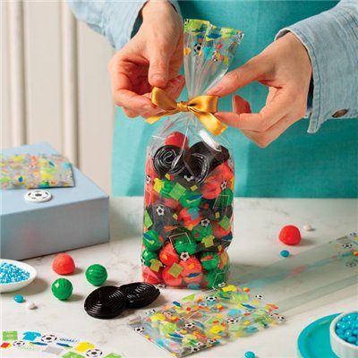 DECORA PAQ. 100 BOLSAS CELOFAN FUTBOL 28X8+5CM 