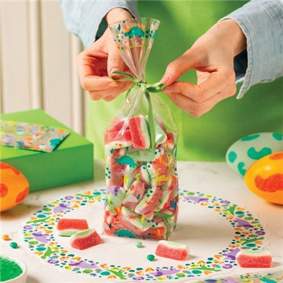 DECORA PAQ. 100 BOLSAS CELOFAN "DINO" 28X8+5CM 