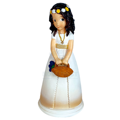 FIGURA NIÑA PRIMERA COMUNION RESINA CESTO 14CM