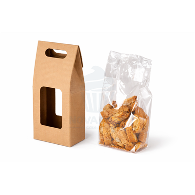 CAJA/BOLSA KRAFT RAYADO PARA GALLETAS 11X6,6XH25CM