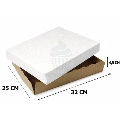 White Lid Gold Tray Pastry Box 32x25x4.5cm