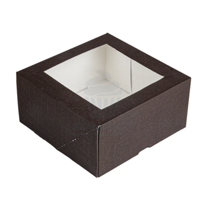 BOÎTE PÂTISSERIE AVEC FENÊTRE MARRON 32X32X10 CM
