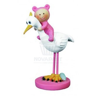 CIGUEÑA CON BEBE 12 CMS "ROSA" (UND)