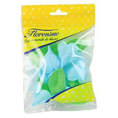 ROSAS OBLEA CELESTES (SET 6 FLORES+12 HOJAS)