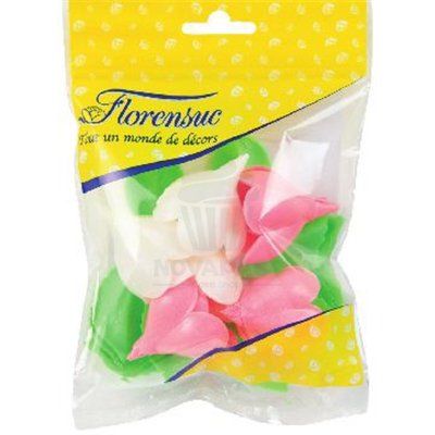 ROSAS OBLEA ROSA E BRANCA (CONJUNTO 6 FLORES+12 FOLHAS)