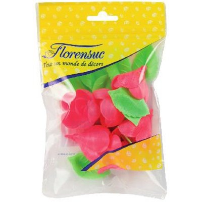 ROSAS OBLEA VERMELHAS (CONJUNTO 6 FLORES+12 FOLHAS)