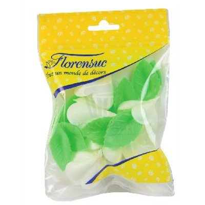 ROSAS BLANCAS EN OBLEA (SET 6 FLORES+12 HOJAS)