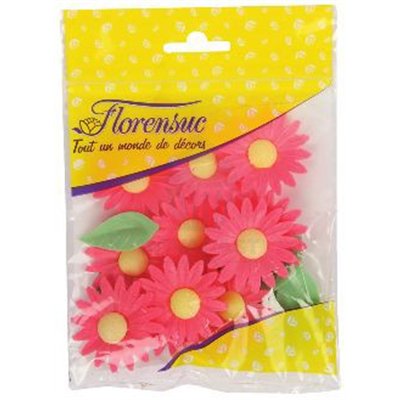 MARGARITAS ROJAS EN OBLEA (SET 12 FLORES+12 HOJAS)