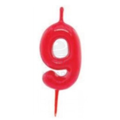 VELA VERMELHA 7 CM BLISTER INDIVIDUAL "Nº 9" (UND)