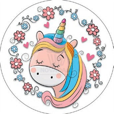 FEUILLE DE SUCRE RONDE "LICORNE" 21 CM (PIÈCE)