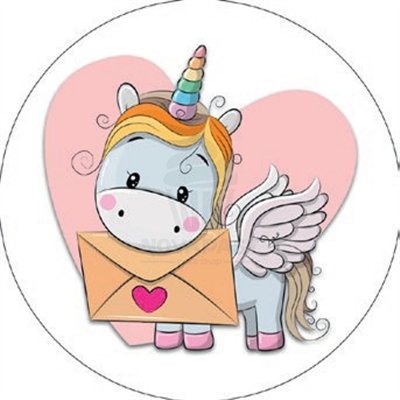 FEUILLE DE SUCRE RONDE "LICORNE" 21 CM (PIÈCE)