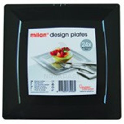 PLATO CUADRADO "MILAN" NEGRO PVC 17 CMS (24 UNDS)