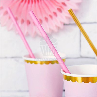 Pajitas de Papel Rosa Claro PartyDeco - Pack 10 Unidades