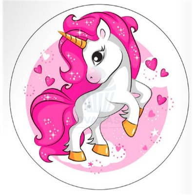 Oblea ronde licorne rose 21 cm pour gâteaux magiques