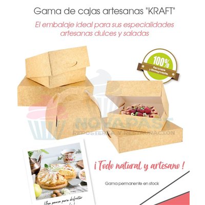 Boîte kraft avec anse 10x10x6 cm pour pâtisseries