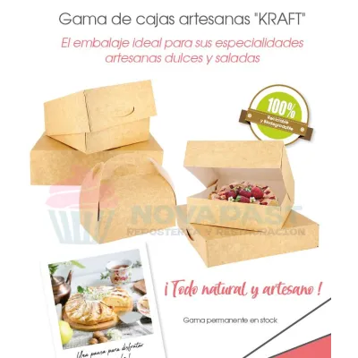 "Caja Kraft con Asa 10x10x6 cms: Empaque Perfecto para Pastelería y Panadería"