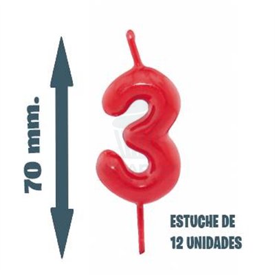 "Velas para Pastel Nº3 - Caja de 12 Unidades, Tamaño V34-70 MM"