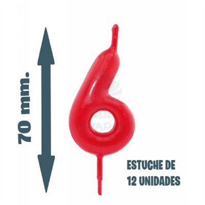 "Velas para Pastel Nº6 de Alta Calidad, Caja de 12 Unidades, V34-70mm"