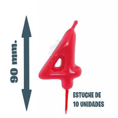 "Velas para Pastel Nº 4 - Caja de 10 Unidades, Tamaño V35-90MM"