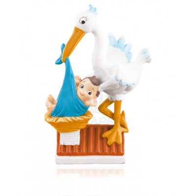 Cigogne avec Bébé Bleu en Sucre - Décoration Gâteau