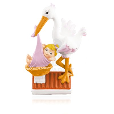 Cigogne Bébé Rose Toit - Décoration Pâtisserie