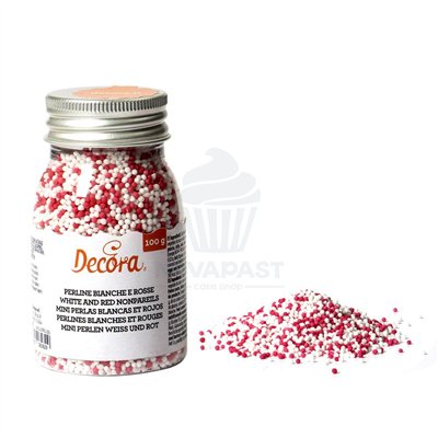 White and Red Micro Beads for Cake Decorating 100g