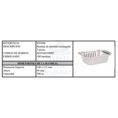 Bandeja Alumínio 3 Peças Horeca - Pacote 100 Unidades