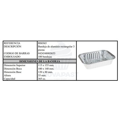 Bandejas Aluminium Horeca 6 pcs - Pack 100 unités