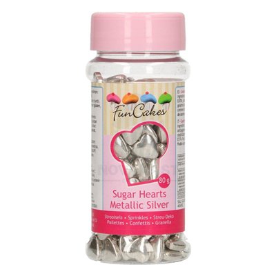 Decorações Elegantes: Corações de Açúcar Prata 80g