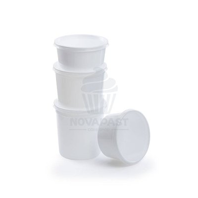 White Plastic Container 500cc with Lid - Pack of 50 Units