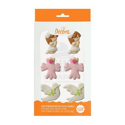 Décorations en sucre rose pour communion (6 pièces)