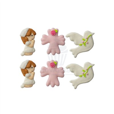 "Adornos de Azúcar Rosa para Comunión DECORA (6 Piezas)"