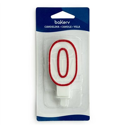 Vela Decorativa Nº 0: Branco com Borda Vermelha 7,5cm