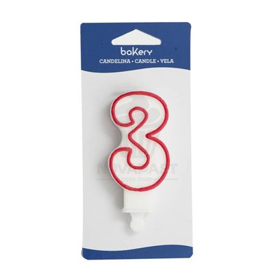 Vela Decorativa Nº 3: Branco com Borda Vermelha 7,5cm